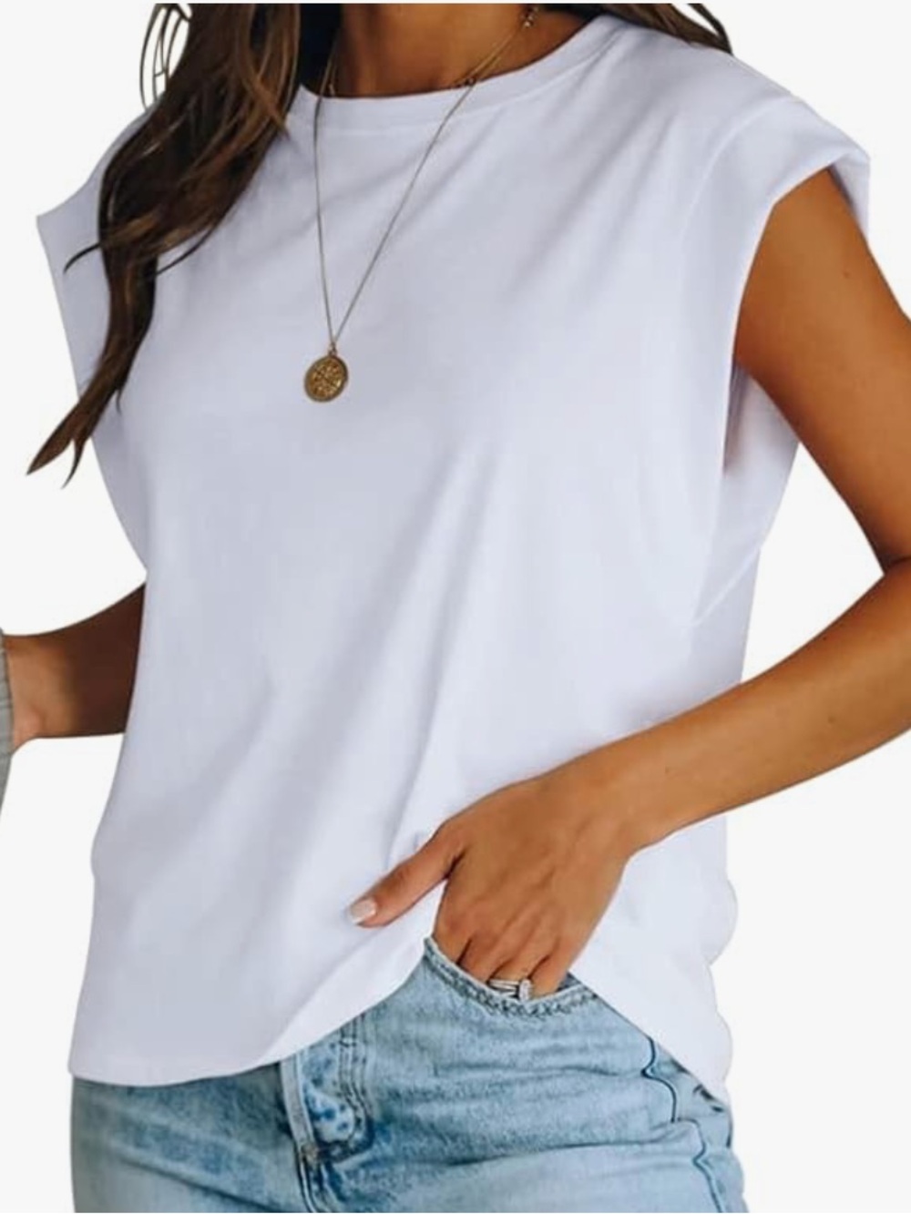 Womenās White Cap Sleeve Tank Top - Casual Crewneck